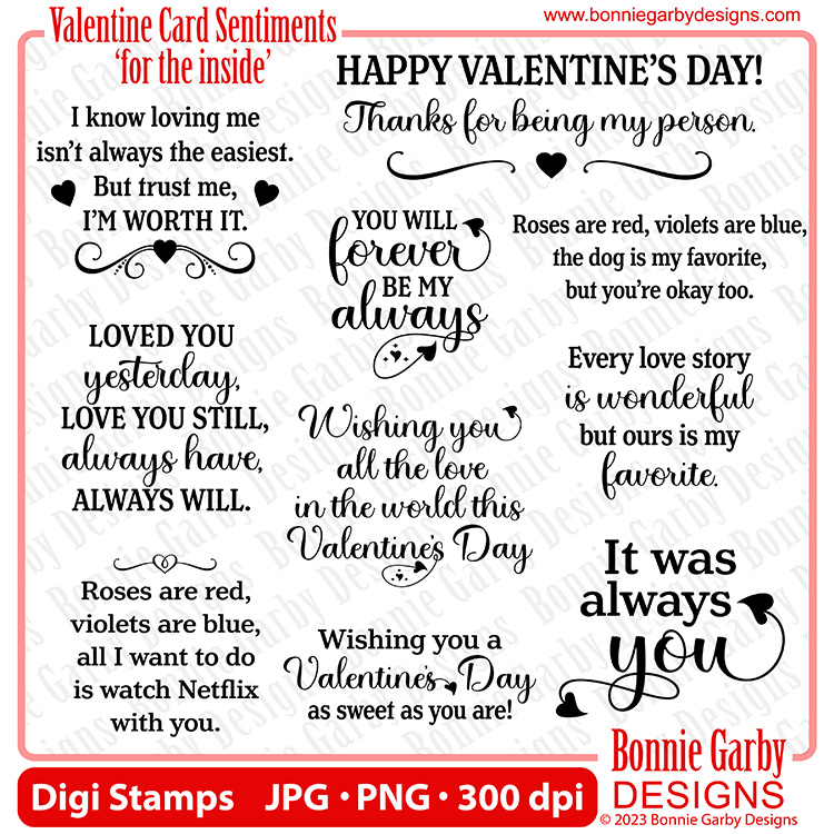 Valentine Love Sentiments 'for the inside' Digital Stamp Bundle